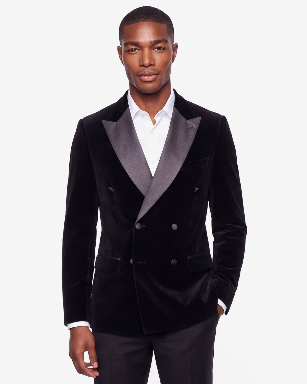Double Breasted Velvet Blazer - Black