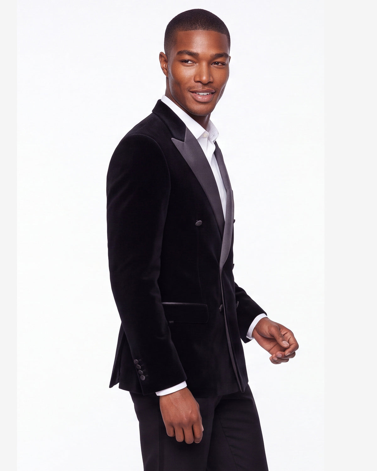 Double Breasted Velvet Blazer - Black