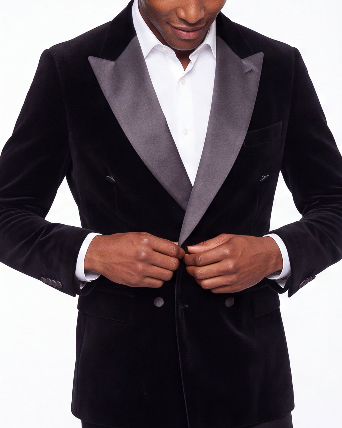 Double Breasted Velvet Blazer - Black