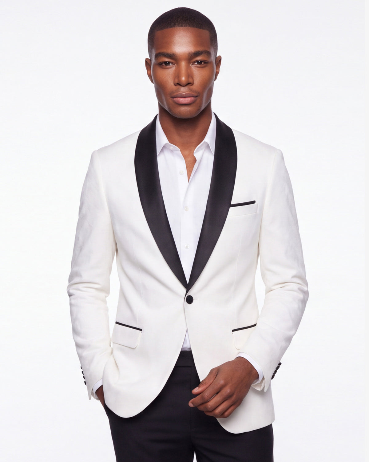 Velvet Shall Lapel Blazer - White