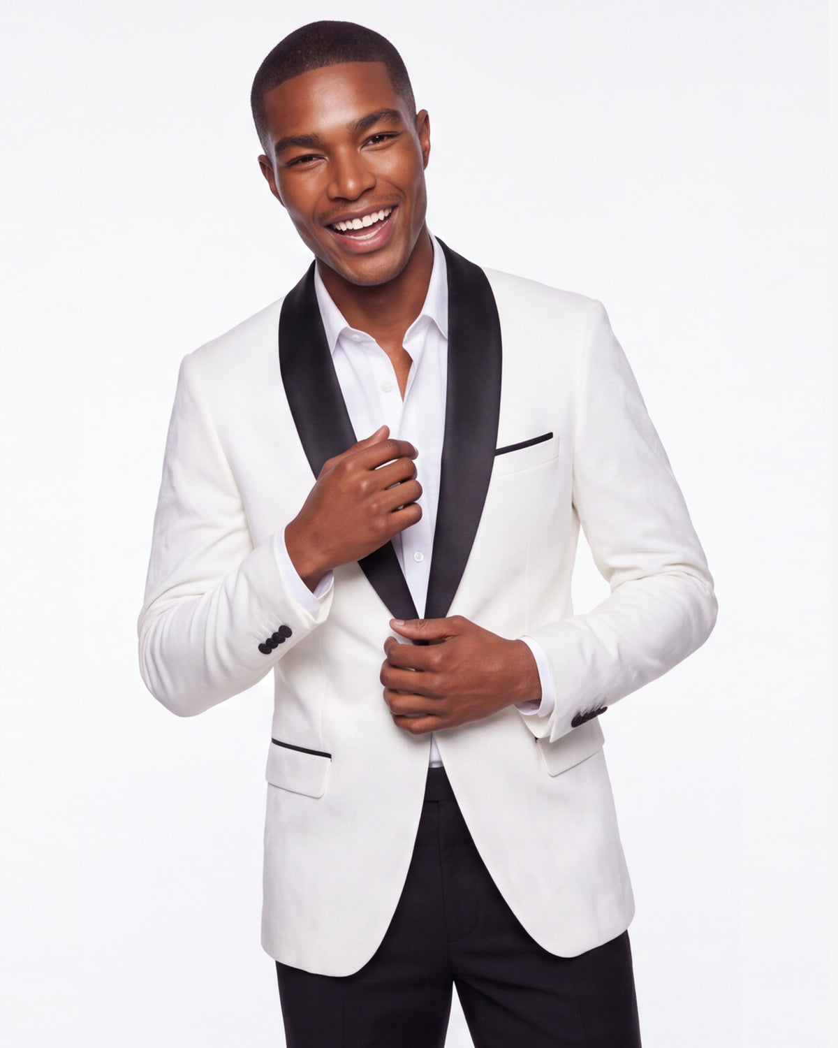 Velvet Shall Lapel Blazer - White