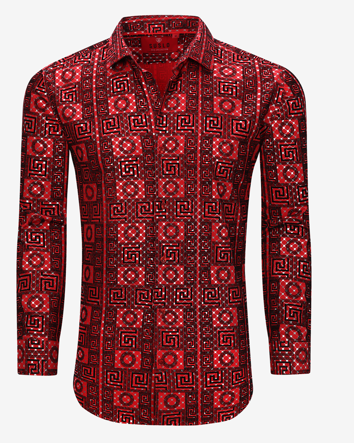 Greek Key Geometric Print Dress Shirt
