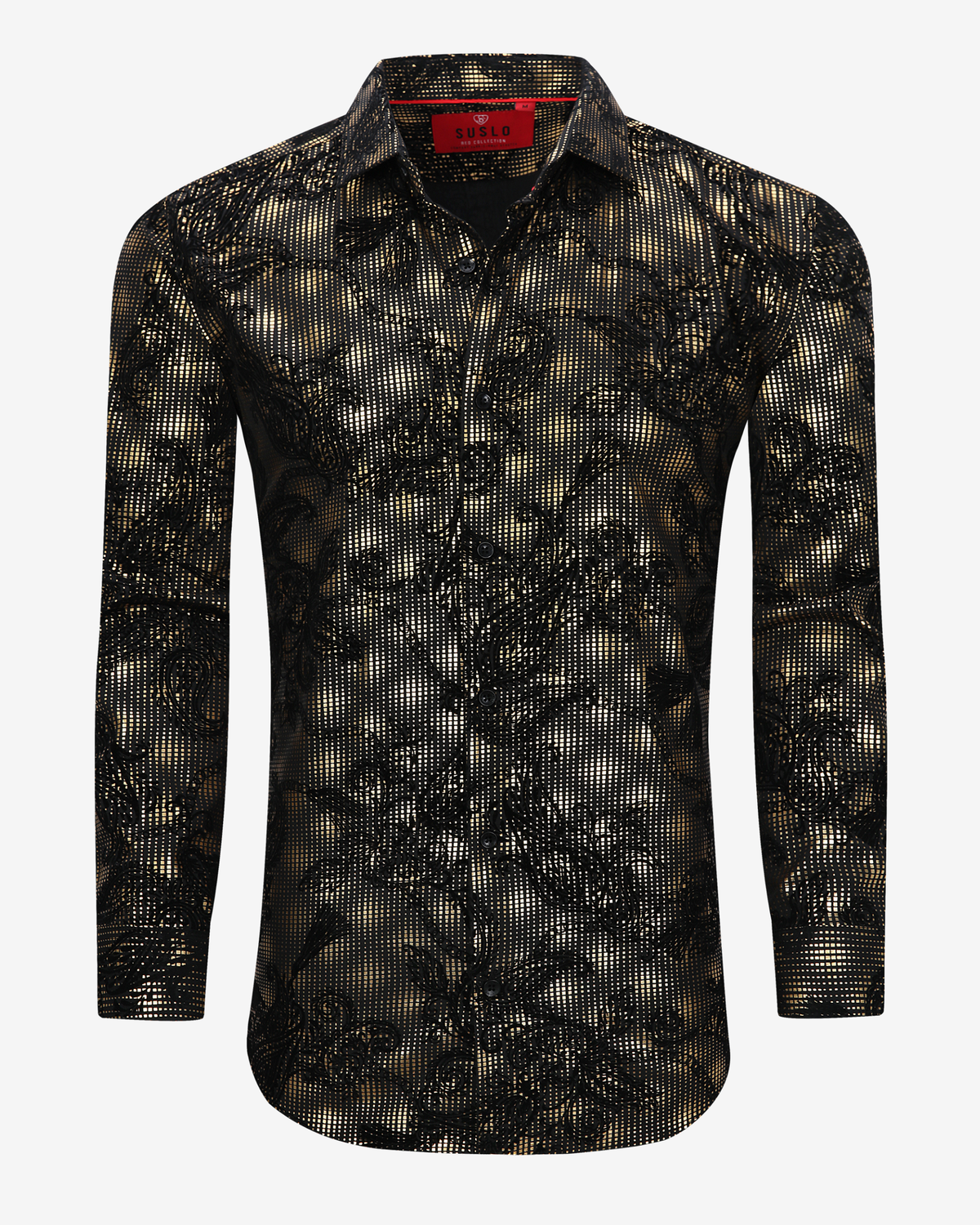 Ornate Baroque Print Dress Shirt - Black &amp; Gold