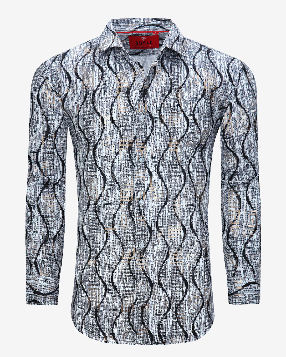 Abstract Wave Geometric Print Dress Shirt