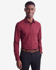 Stretch Must Have Solid Dress Shirt - Burgundy