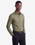 Stretch Must Have Solid Dress Shirt -  Olive