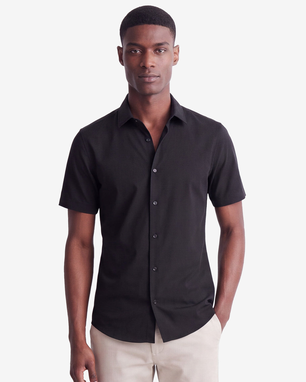 Solid Stretch Short Sleeve Shirt - Black