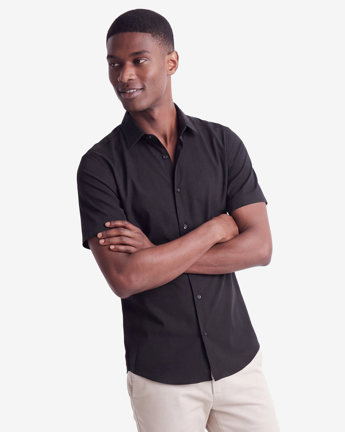 Solid Stretch Short Sleeve Shirt - Black
