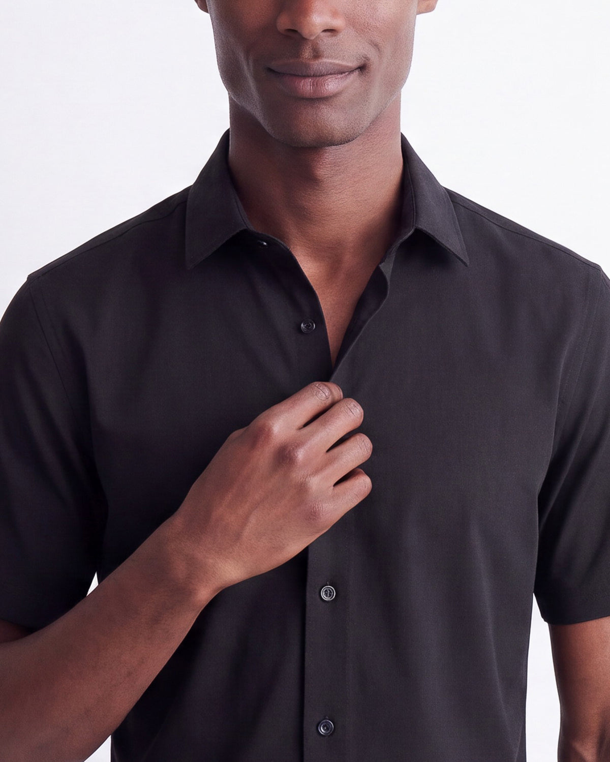 Solid Stretch Short Sleeve Shirt - Black