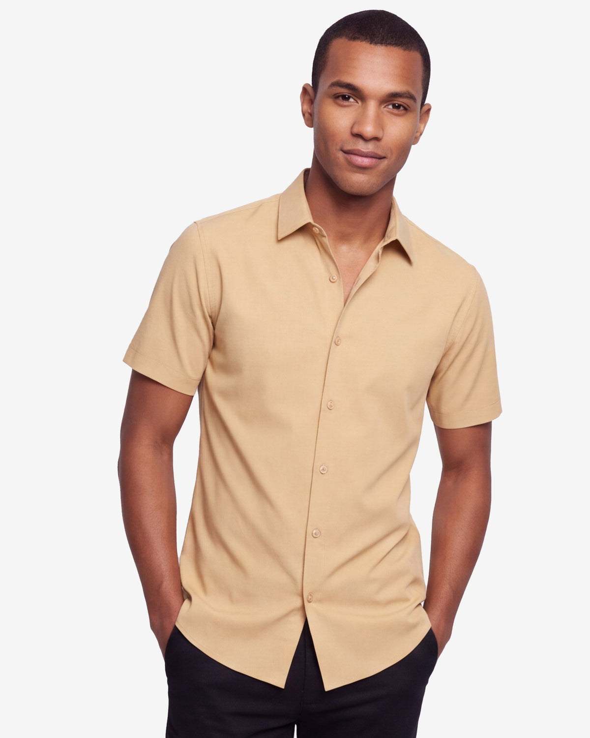 Solid Stretch Short Sleeve Shirt - Gold
