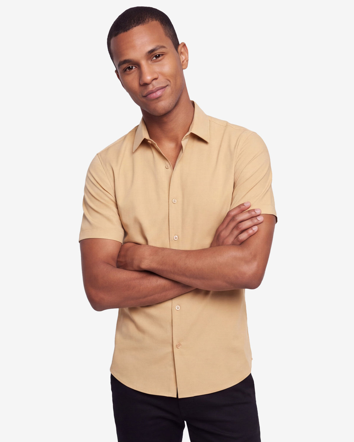 Solid Stretch Short Sleeve Shirt - Gold
