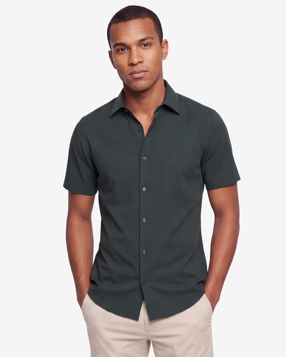 Solid Stretch Short Sleeve Shirt - Hunter Green