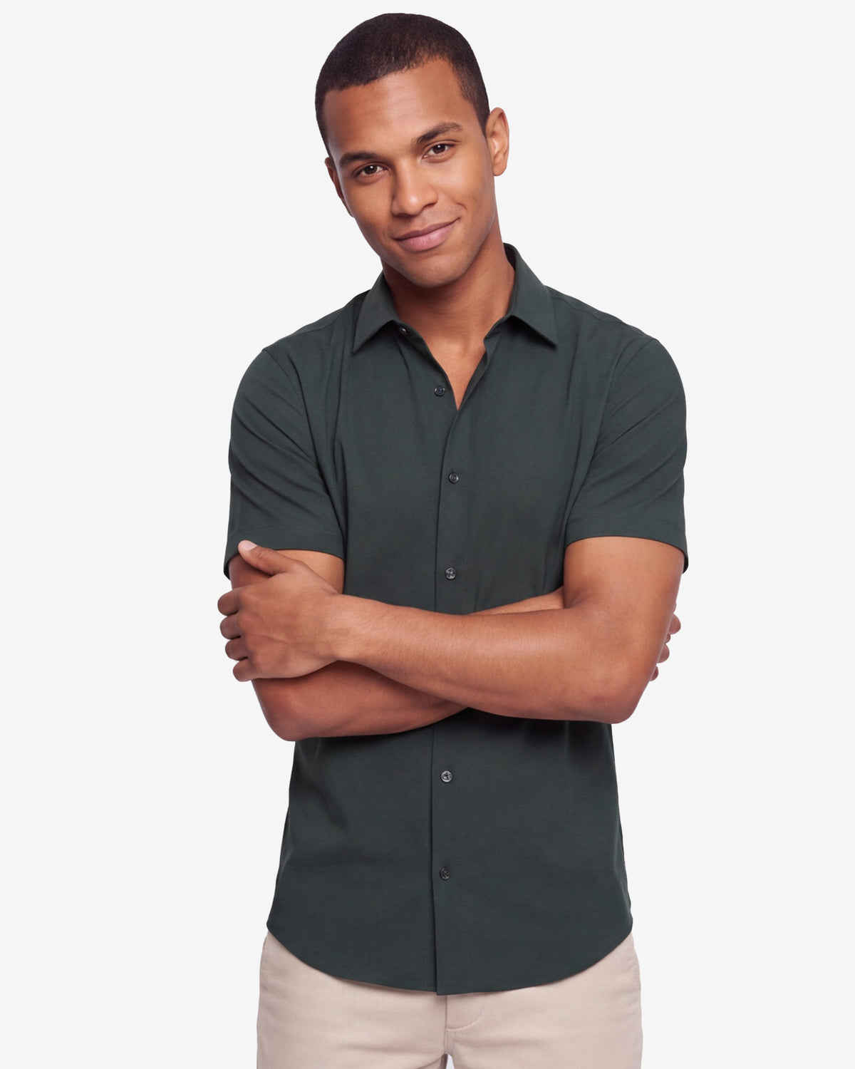 Solid Stretch Short Sleeve Shirt - Hunter Green