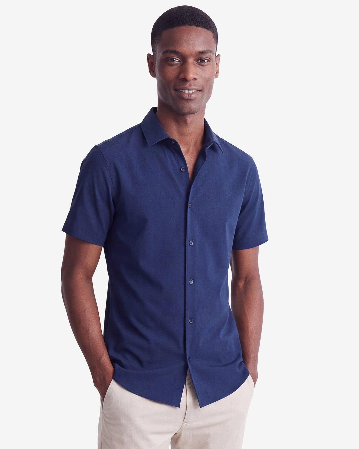 Solid Stretch Short Sleeve Shirt - Navy