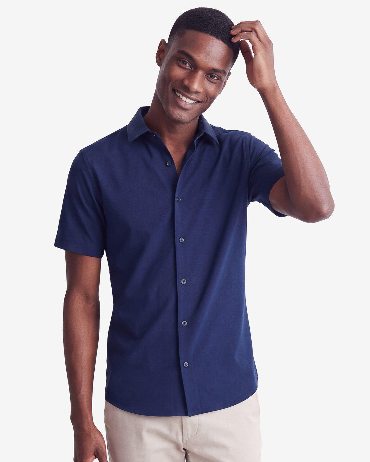 Solid Stretch Short Sleeve Shirt - Navy