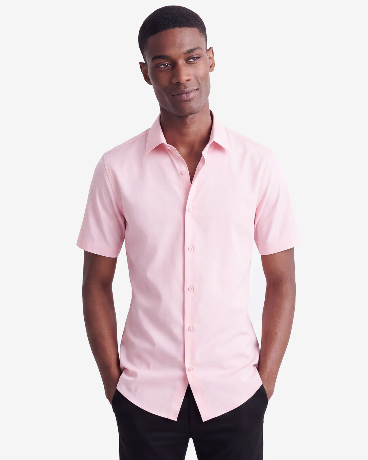 Solid Stretch Short Sleeve Shirt - Pink