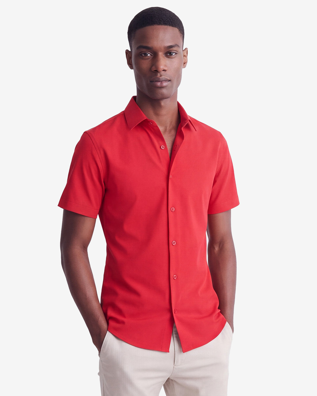 Solid Stretch Short Sleeve Shirt - Red