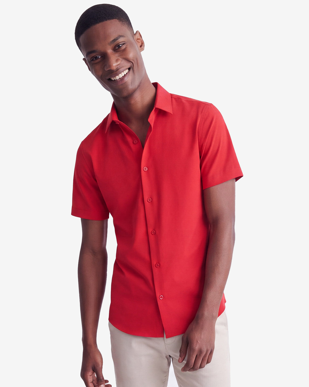 Solid Stretch Short Sleeve Shirt - Red