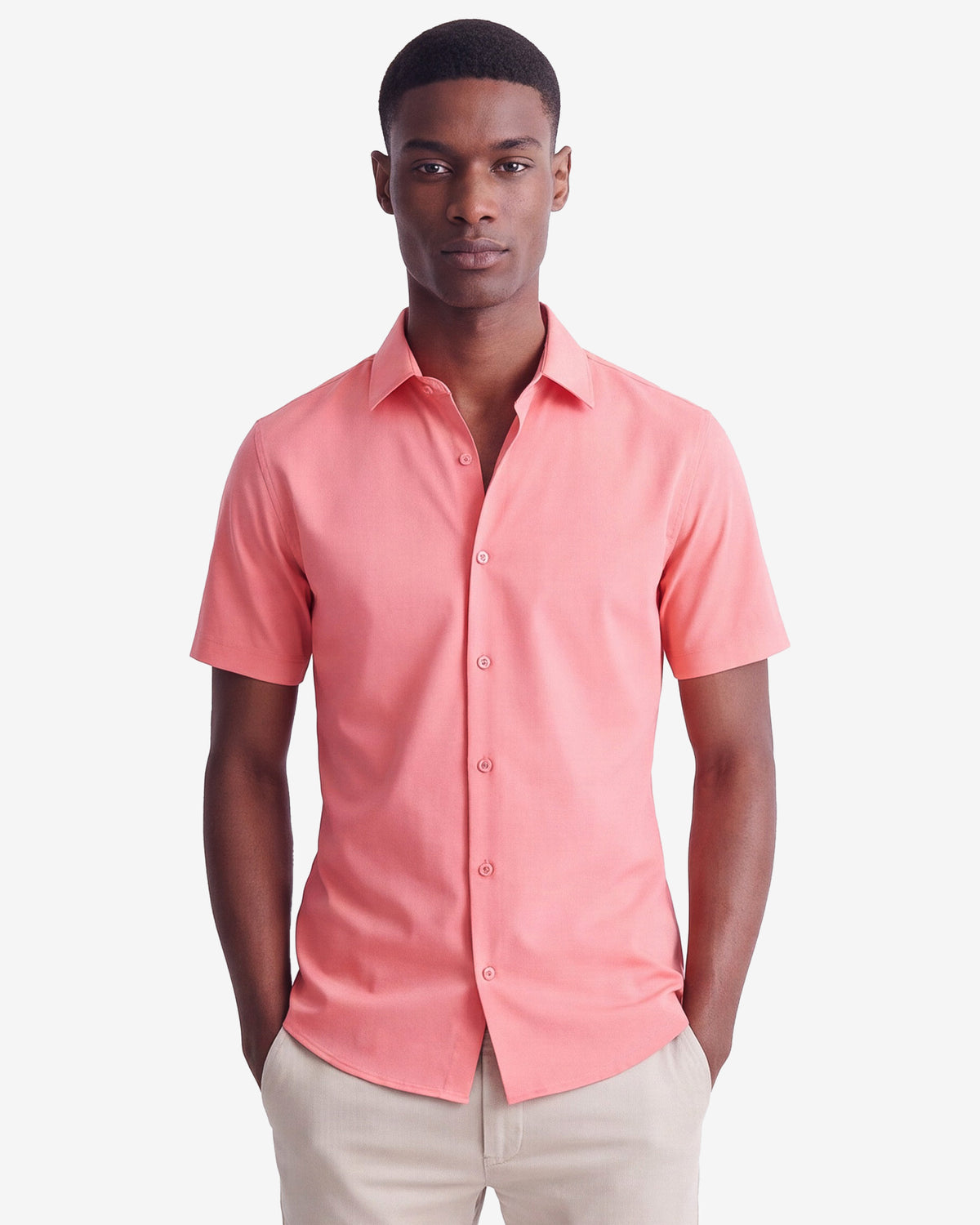 Solid Stretch Short Sleeve Shirt - Salmon