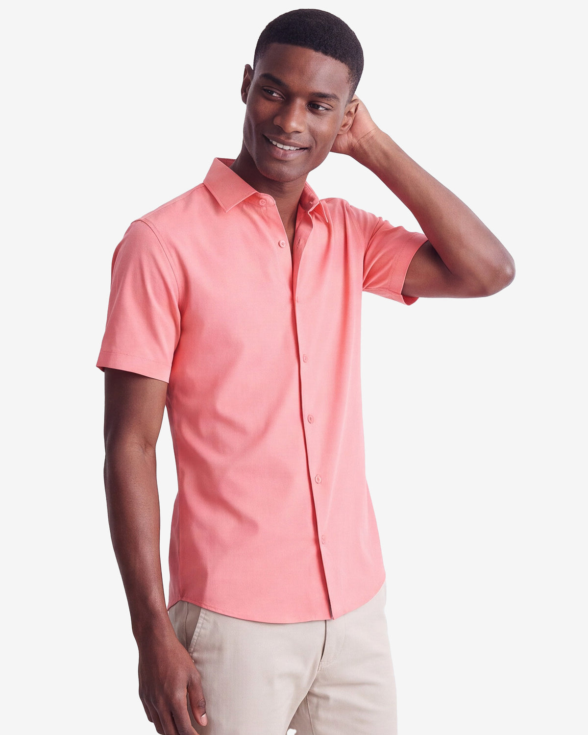 Solid Stretch Short Sleeve Shirt - Salmon