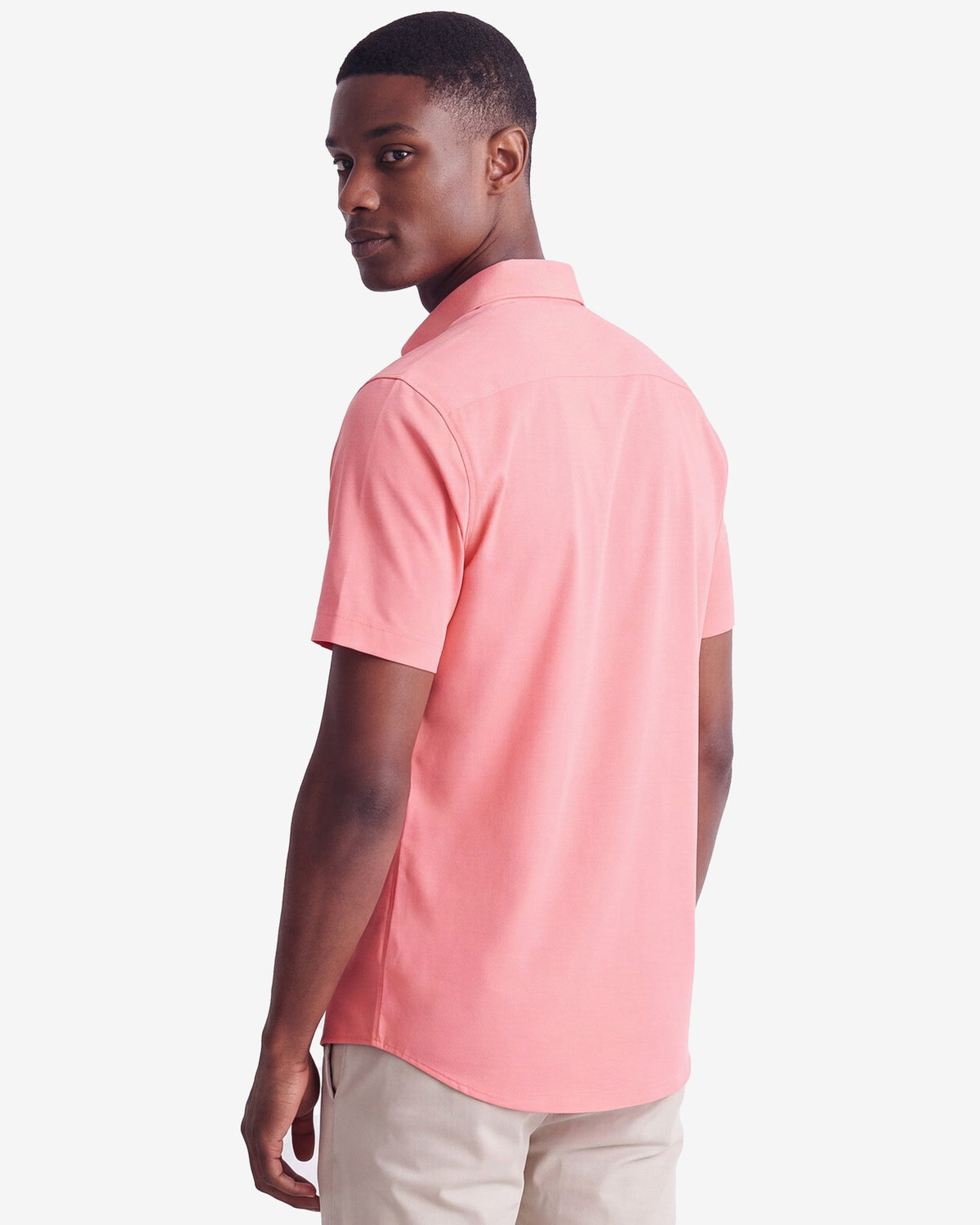 Solid Stretch Short Sleeve Shirt - Salmon