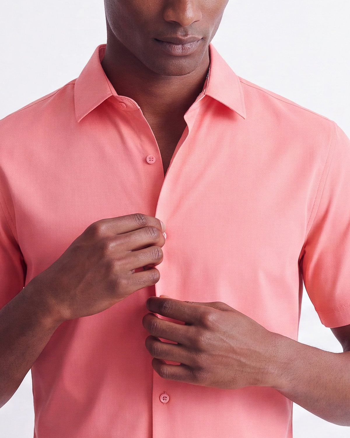 Solid Stretch Short Sleeve Shirt - Salmon