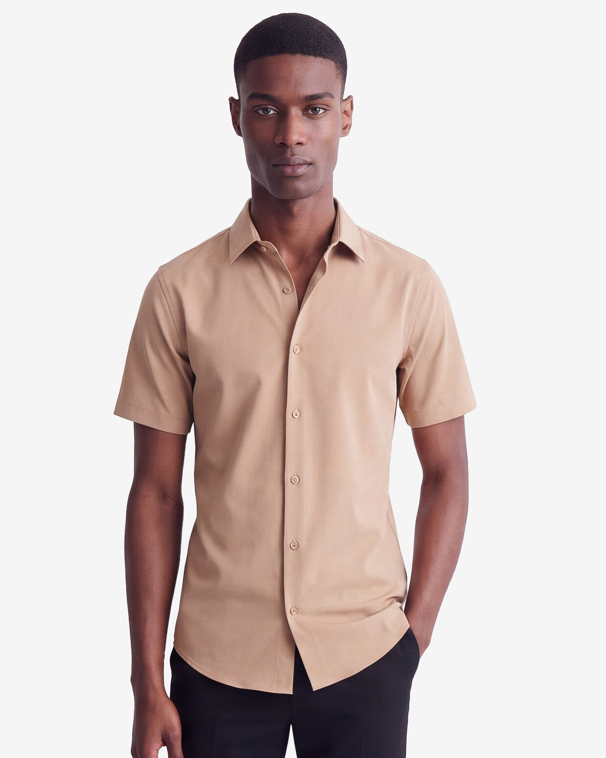 Solid Stretch Short Sleeve Shirt - Tan