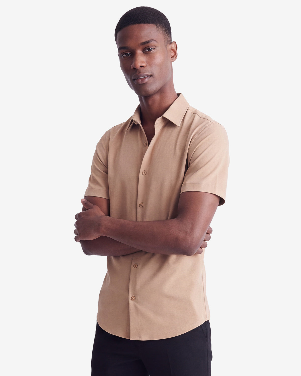 Solid Stretch Short Sleeve Shirt - Tan