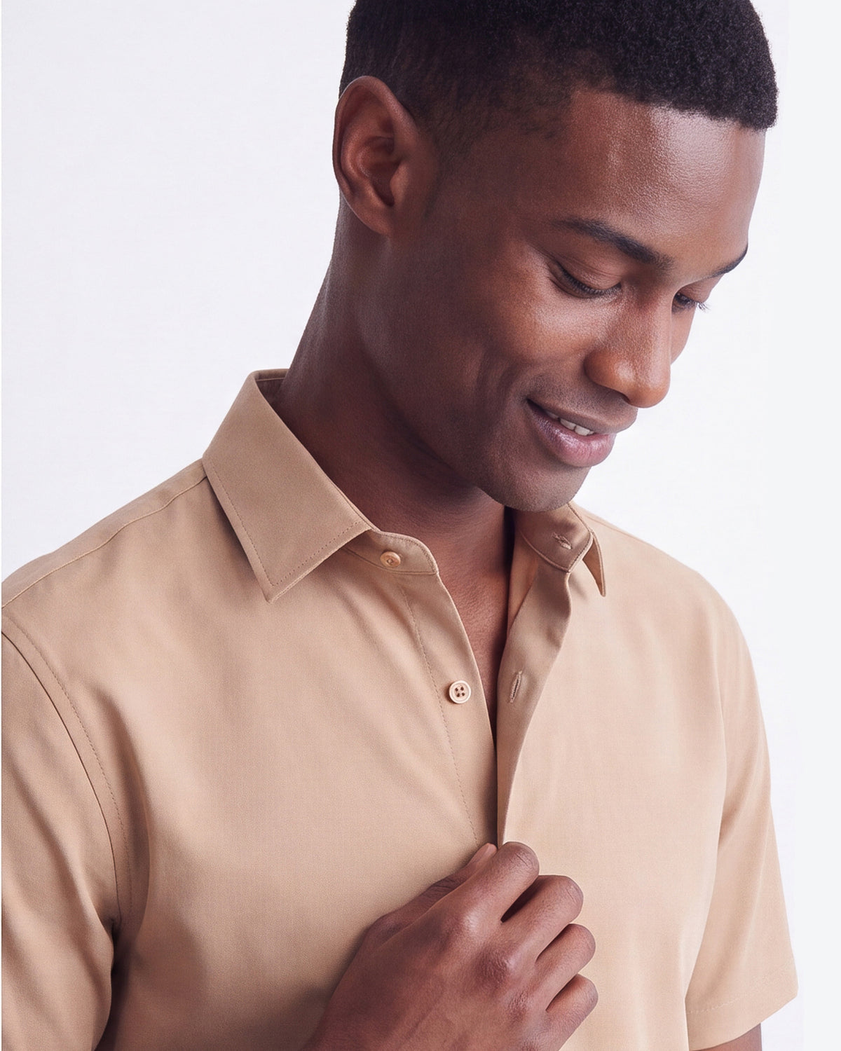 Solid Stretch Short Sleeve Shirt - Tan