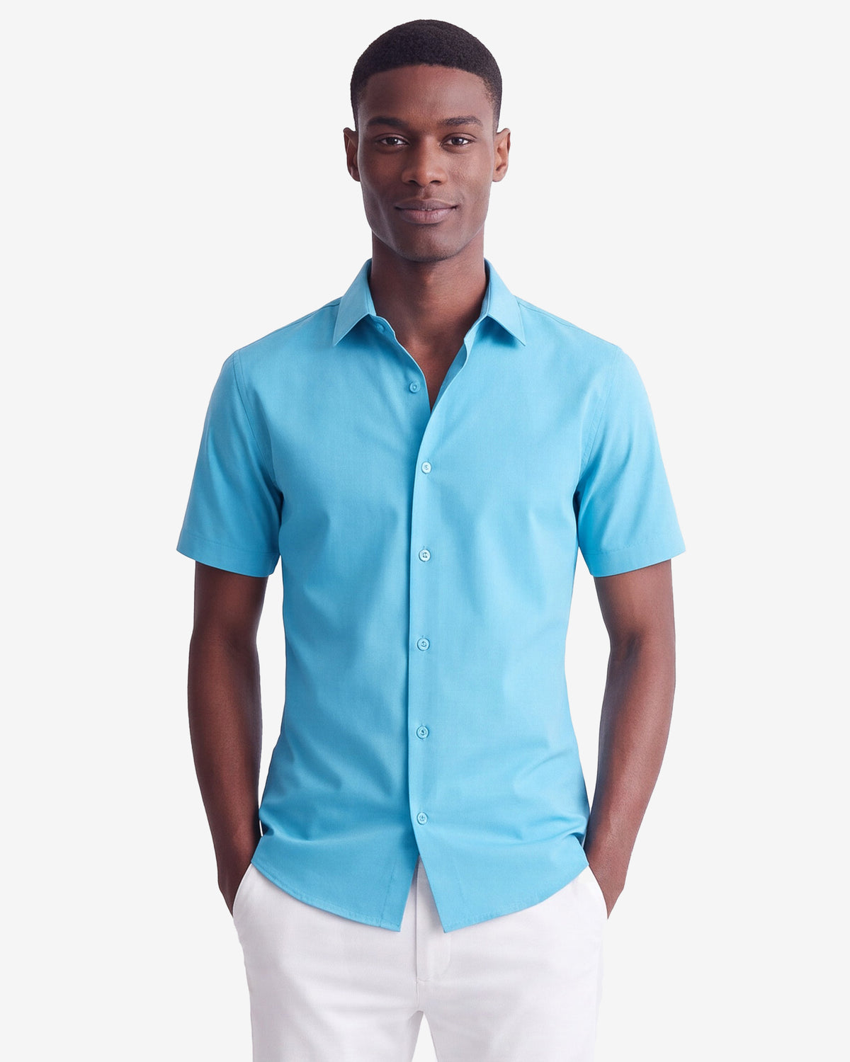 Solid Stretch Short Sleeve Shirt - Turquoise