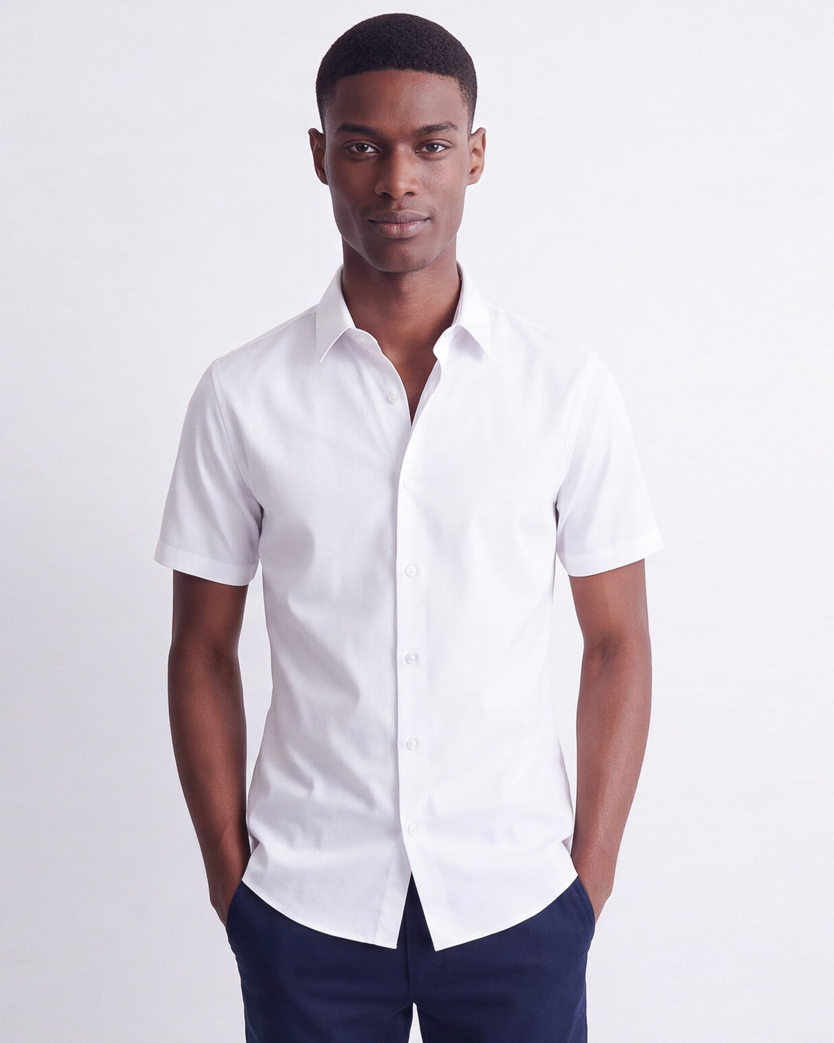 Solid Stretch Short Sleeve Shirt - White