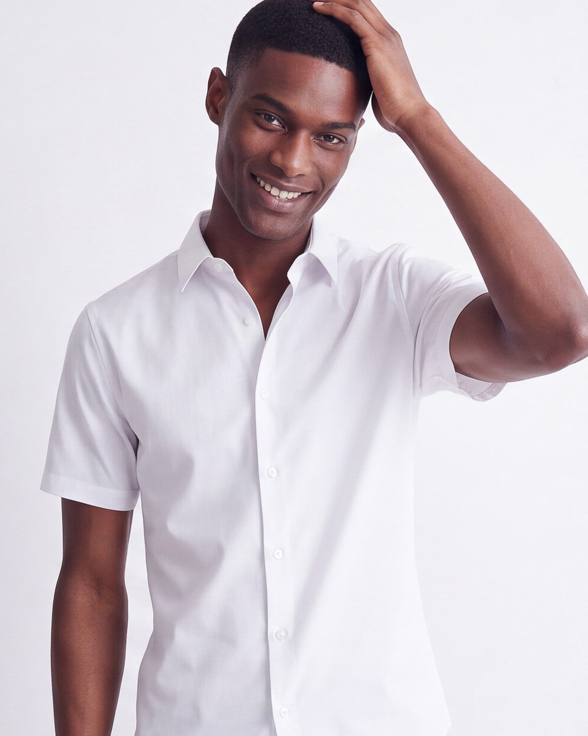 Solid Stretch Short Sleeve Shirt - White
