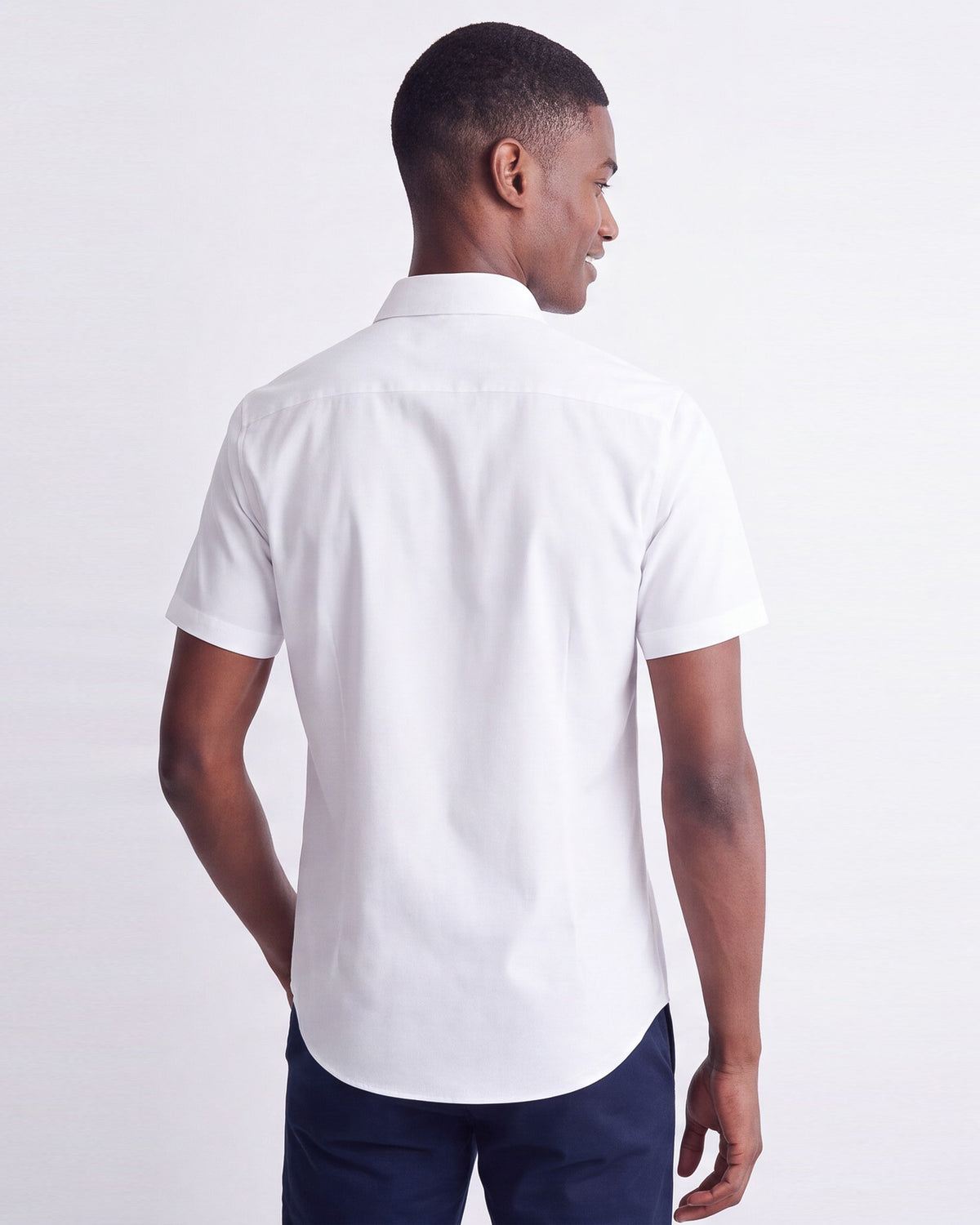 Solid Stretch Short Sleeve Shirt - White
