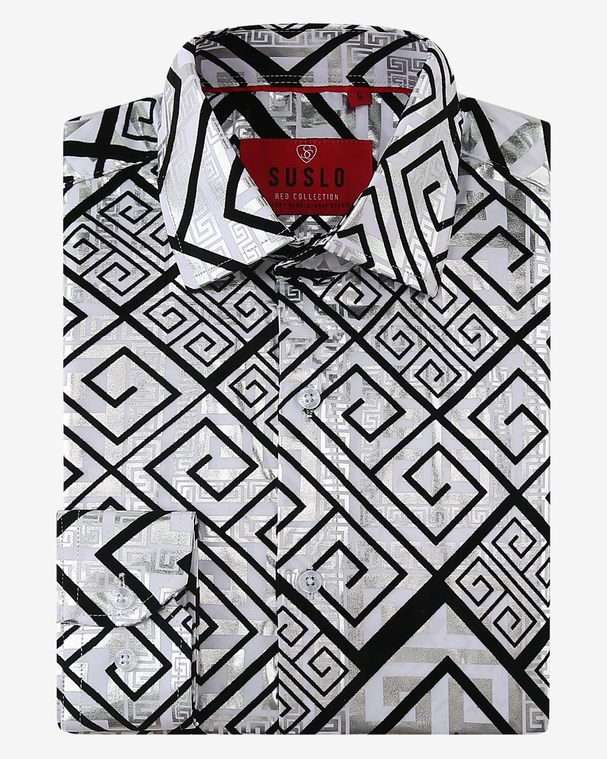 Tonal Geometric Greek Key Dress Shirt - White