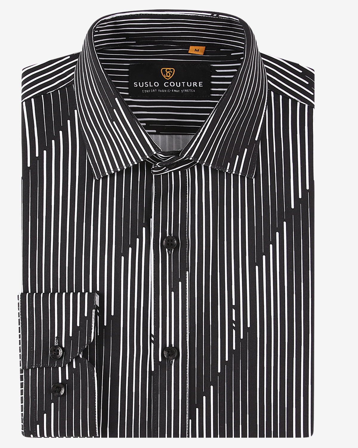 Black &amp; White Abstract Broken Pinstripe Dress Shirt