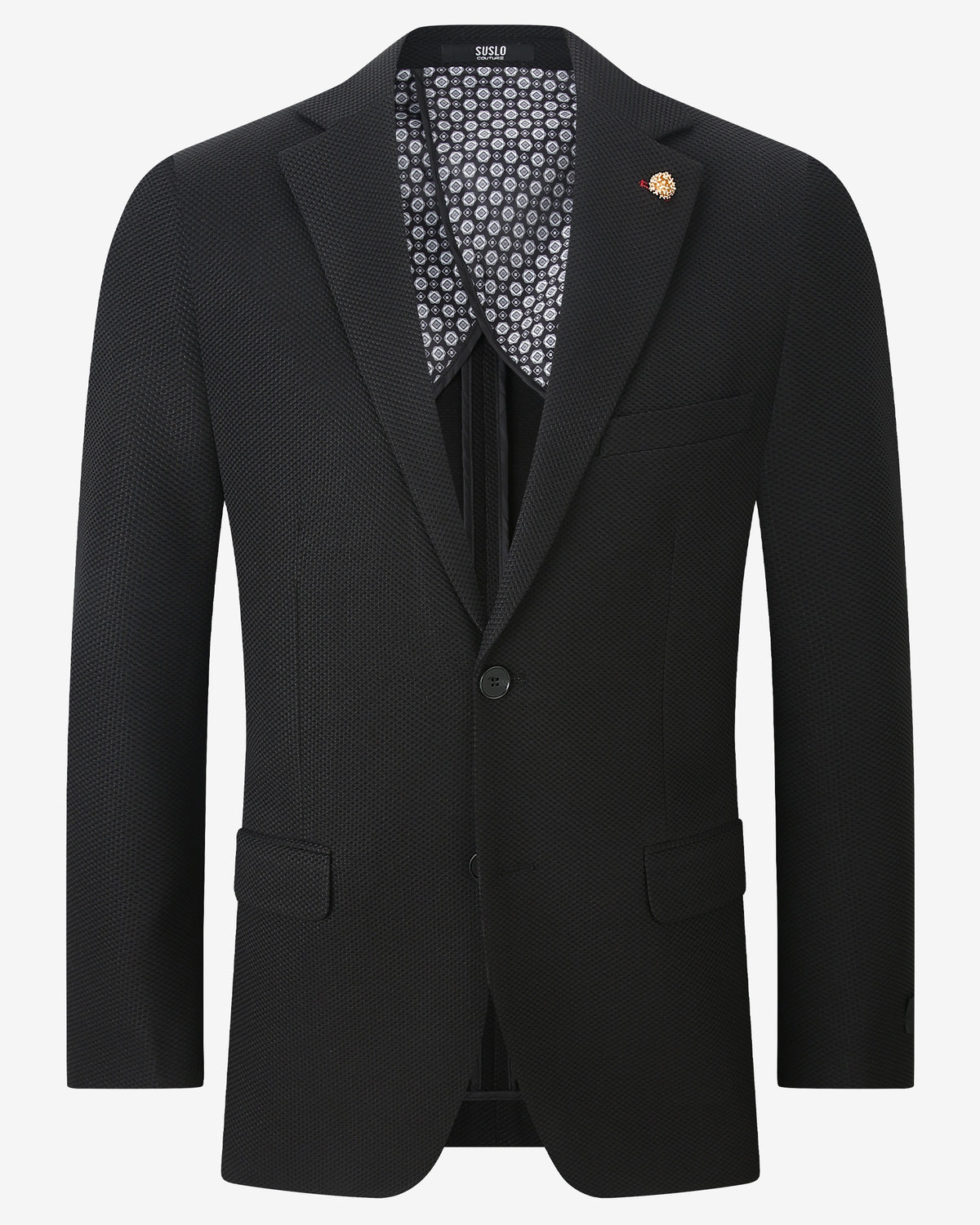 Waffle Textured Blazer - Black