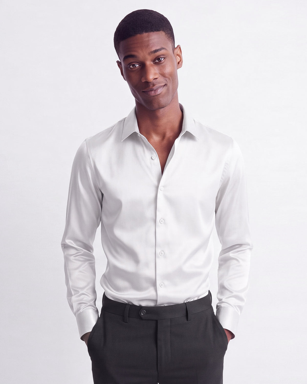 Satin Banded Collar Solid - White (Copy)