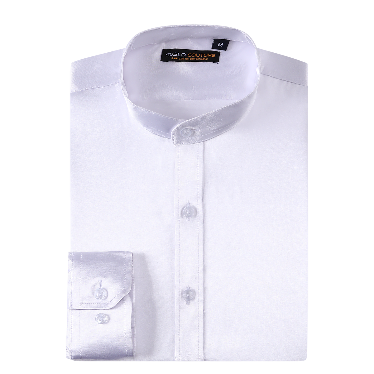 Satin Banded Collar Solid - Black