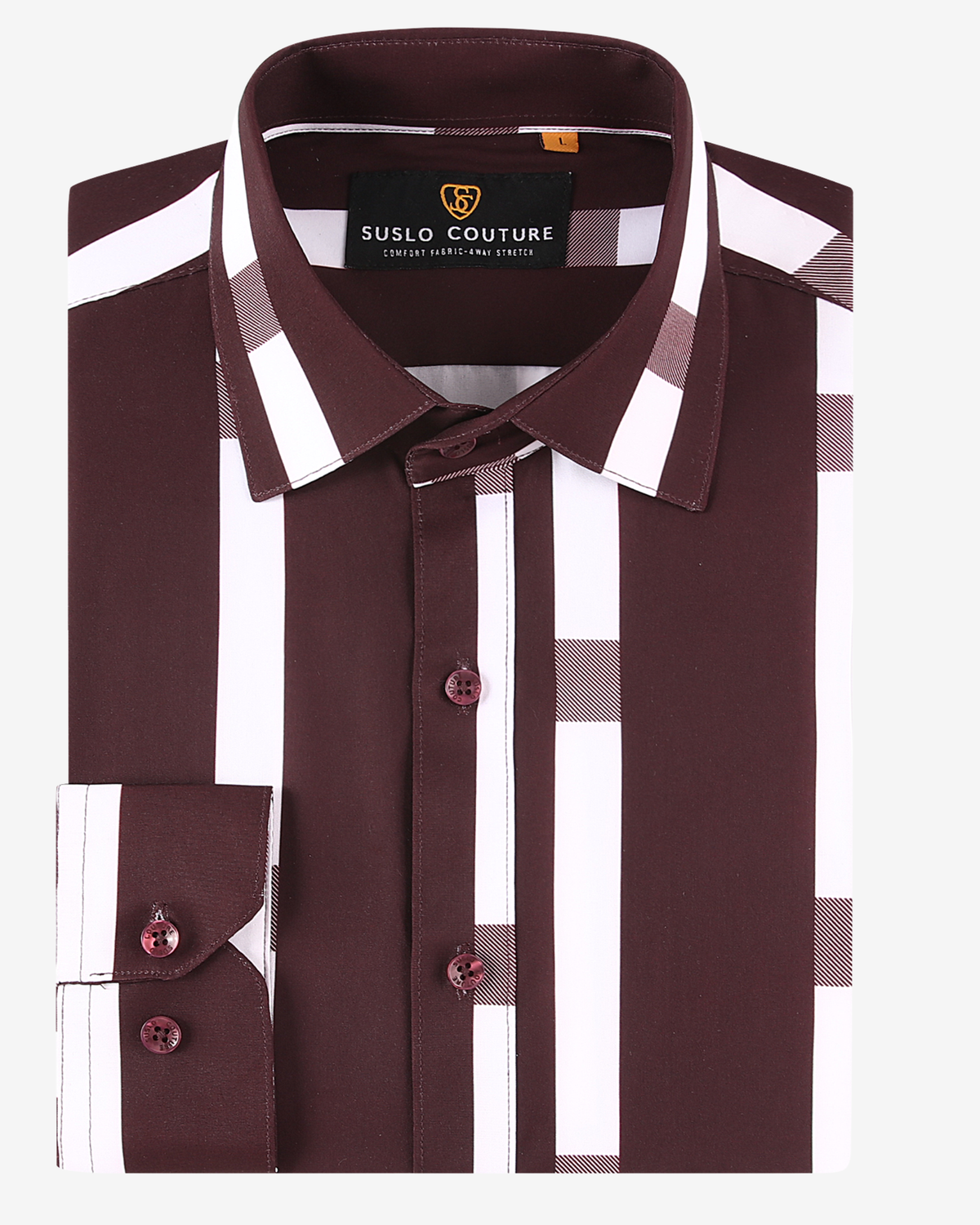 Burgundy &amp; White Bold Stripe 4-Way Stretch Dress Shirt